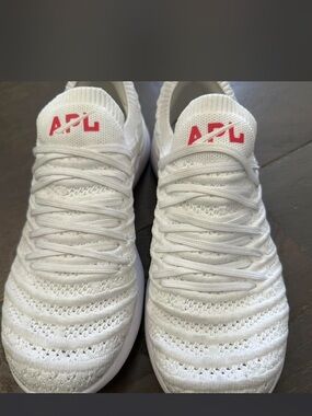 APL White Knit Running Sneakers with Red Logo
